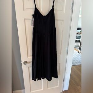 Japna Cotton Black Spaghetti strap midi Dress